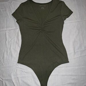 American Eagle Outfitters Khaki V-Neck Bodysuit